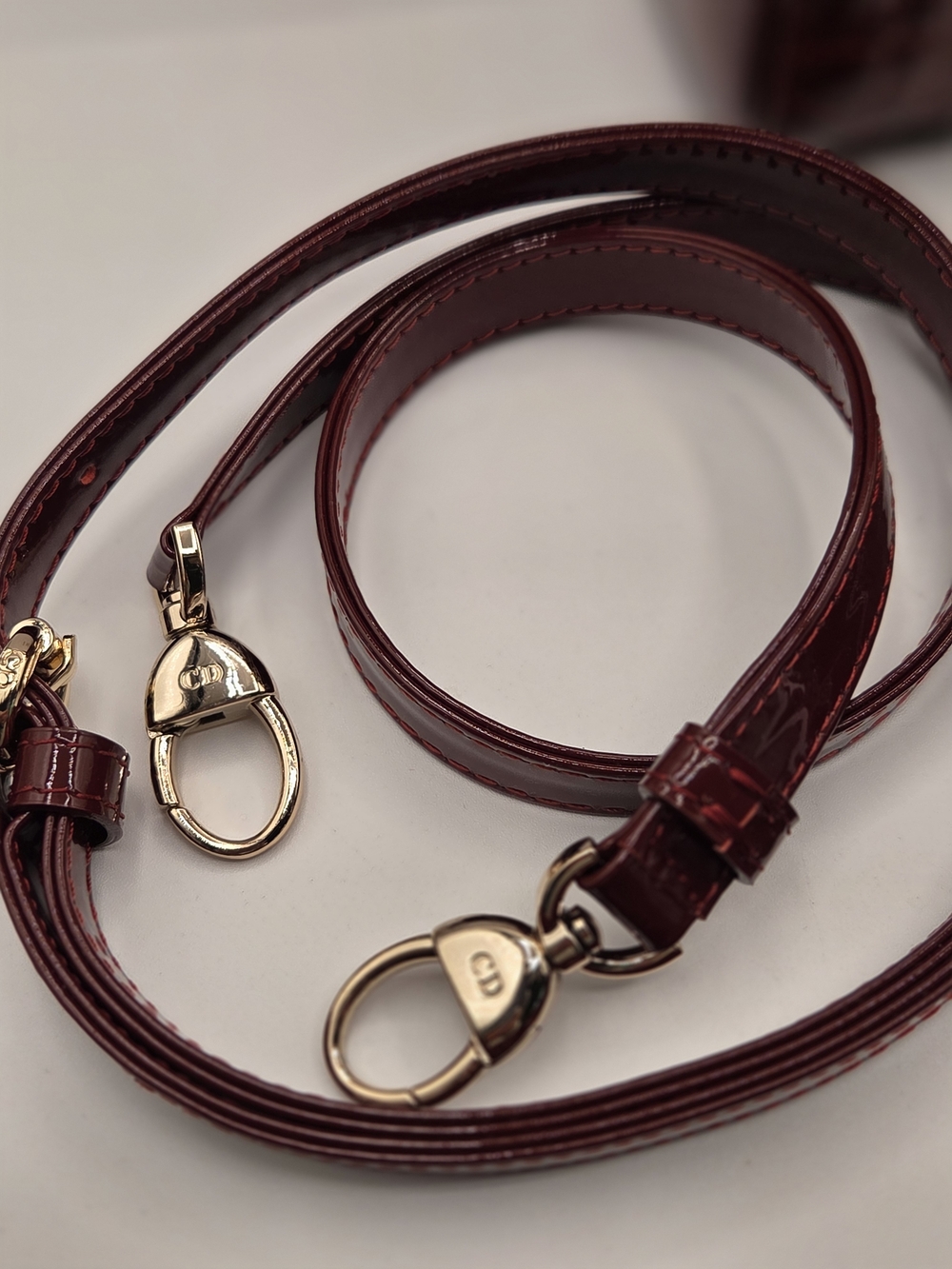 Authentic Christian Dior Mini Lady Dior Bag - Burgundy Patent Cannage GHW - Picture 5 of 16